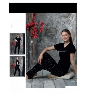 Charme Kadın Milan Bisiklet Yaka Kısa Kol Pijama Takımı P300/396- 1 Adet (Siyah)