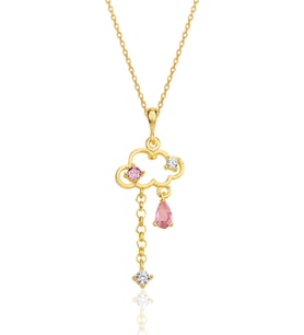 Gümüş altın yaldızlı pembe zirkon taşlı bulut kolye SGTL12351GOLD