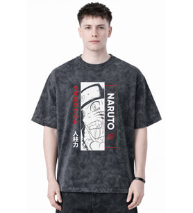 Naruto Uzumaki Jinchuriki Anime Baskılı Unisex Oversize Eskitme Yıkamalı Tişört