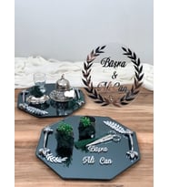 İsteme Tepsisi Cam Dikdörtgen Yapraklı Söz Nişan Ve Damat Kahve Fincan Tepsi