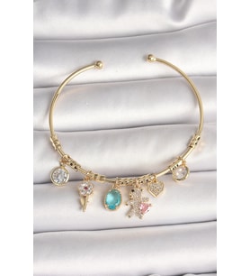 Pirinç Gold Renk Sallantı Zirkon Taşlı AYıcık Figür Kalp Detay Charm Kadın B - HPSBYI7942-3