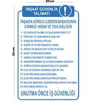 Metal İnşaat Güvenlik Talimatı 20cm x 30cm A4 Büyüklüğünde Uyarı Levhası Yönlendirme Tabelası