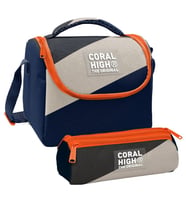 Coral High Erkek Çocuk Lacivert Bej Renkli Çizgili Thermo Beslenme Çantası ve Üç Bölmeli Kalem Çantası Seti