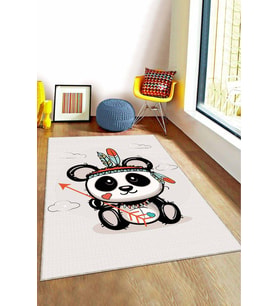 Ekru Kaymaz Tabanlı Yıkanabilir Ayıcıklı Bebek Halısı AR1006