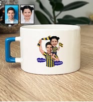 Kişiye Özel Karikatürlü Sarı Lacivert Taraftar Baba Kız Lüks Fincan Babalar Günü Hediyesi