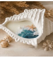 Deniz Kabuğu İçinde Okyanus Temalı Kokulu Aromaterapi Mum Dekoratif El Yapımı Tasarım Mum