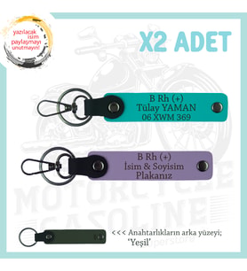 Motosiklet Severlere Özel, İsim Plaka, B Rh (+) Kan Grubu, Acil Durum Anahtarlığı, Mor-K Turkuaz-Ysl