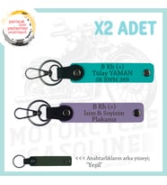 Motosiklet Severlere Özel, İsim Plaka, B Rh (+) Kan Grubu, Acil Durum Anahtarlığı, Mor-K Turkuaz-Ysl