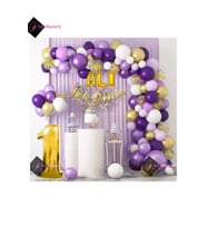 3 Harf İsimli 1 Yaş Macaron Mor Balon Zinciri Seti Gölge Mor Altın Balon Dekorasyon