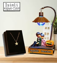 Kişiye Özel İsimli Sevgiliye Hediye Romantik Masa Lambası & Yıldız Kolye
