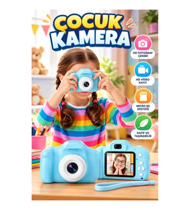 Mavi Mini Dijital Kamera – HD Video Kayıt ve Fotoğraf Çekimi, Micro SD Kart Destekli