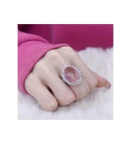 925 Ayar Gümüş Ayarlanabilir Oval Pembe Zirkon Taşlı Yüzük