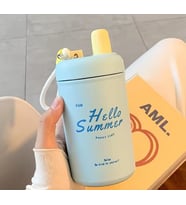 400ml Taşınablir Kore Tarzı High End Seviyesi Özel Paslanmaz Çelik Termos (Mavi)