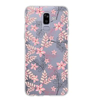 Samsung Galaxy J8 Kapak Floral Kırmızı Tasarımlı Şeffaf Silikon Kılıf
