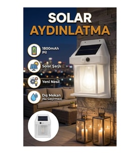 1800 mAh Solar Duvar Lambası Hareket Sensörlü Otomatik Aydınlatma