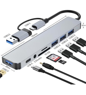Type-C USB Girişli 8in1 Adaptör Hub Çoğaltıcı Kart Okuyucu Aux