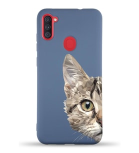 Samsung Galaxy M11 Uyumlu Lansman Kılıf Catface Tasarımlı İçi Kadife Kapak-Petrol Mavisi (Şeffaf)
