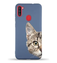 Samsung Galaxy M11 Uyumlu Lansman Kılıf Catface Tasarımlı İçi Kadife Kapak-Petrol Mavisi (Şeffaf)
