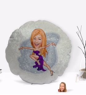 BK Gift Kişiye Özel Kadın Dansçı Karikatürlü Yuvarlak Dekoratif Kırlent Yastık-2