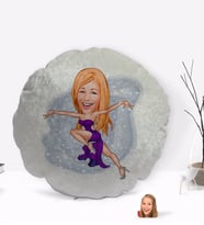 BK Gift Kişiye Özel Kadın Dansçı Karikatürlü Yuvarlak Dekoratif Kırlent Yastık-2