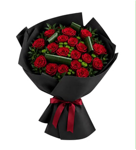 Bukette 21 Kırmızı Gül ve Yeşil Aspidistra