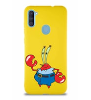 Samsung Galaxy A11 Soft Premier Kapak Bay Yengeç Tasarımlı Silikon Kılıf - Sarı (Şeffaf)