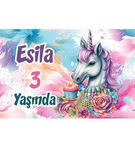 Pasta ve uNicorn Temalı Doğum Günü AFİŞİ -2 35X50 cm