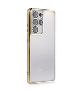 Samsung Galaxy S21 Ultra Kılıf Kamera Korumalı Lensli Silikon - Gold