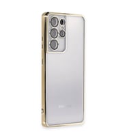 Samsung Galaxy S21 Ultra Kılıf Kamera Korumalı Lensli Silikon - Gold