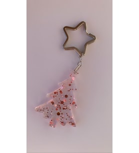 Transparan Pembe Glitterli Çam Ağacı Anahtarlık Yıldız Halkalı Handmade El Yapımı Epoksi Hediyelik