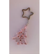 Transparan Pembe Glitterli Çam Ağacı Anahtarlık Yıldız Halkalı Handmade El Yapımı Epoksi Hediyelik