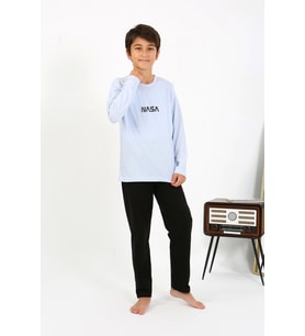Akbeniz Erkek Çocuk Uzun Kol Penye Pijama Takım 20437 BuzMavisi