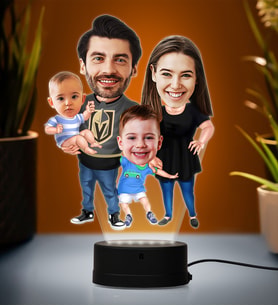 Doğum Günü Hediyesi,Sevgiliye Hediye, Kişiye Özel Fotoğraflı Aile 3 Karikatür 3D Led Lamba (Beyaz)