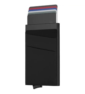 Valkyrie Premium Slim Metal Otomatik Kartlık – RFID Korumalı, Mekanizmalı, 10+ Kart Kapasiteli Siyah