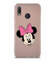 Huawei P20 Lite Soft Premier Kapak Minnie Mouse-C Tasarımlı Silikon Kılıf - Pudra (Şeffaf)