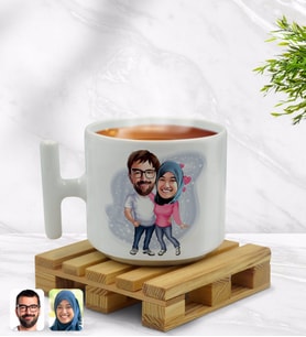 BK Gift Kişiye Özel Sevgililer Karikatürlü T Kulplu Beyaz Middle Kupa Bardak-58