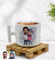 BK Gift Kişiye Özel Sevgililer Karikatürlü T Kulplu Beyaz Middle Kupa Bardak-58