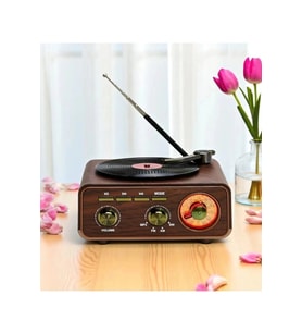 Nostaljik Tasarım Plak Çalar Görünümlü Ralu Bluetooth Hoparlör Retro Müzik Plak