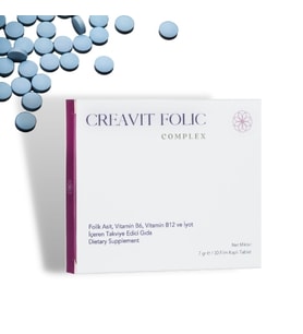 CreaVit Folic Complex, Folik Asit, B6&B12 Vitamini ve İyot İçeren Takviye Edici Gıda, 30 Film Kaplı Tablet