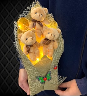 Led Işıklı Kahverengi Ayıcıklı Büyük Boy Premium Peluş Ayıcık Buketi (Model 1)
