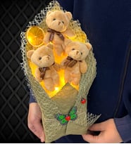 Led Işıklı Kahverengi Ayıcıklı Büyük Boy Premium Peluş Ayıcık Buketi (Model 1)