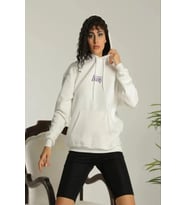 24 Sırt Baskılı Ovresize Üç İplik Kapüşonlu Sweatshirt - Beyaz