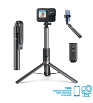 GoPro Aksiyon Kameraları İçin VLOG Bluetooth Uzaktan Kumandalı 1.3 Metre Selfie Çubuğu + Tripod ( GoPro Hero12 Black Hero11 Black / Hero10 Black / Hero9 / Hero8 / Max / Telefon ) - 2023 Versiyon (Siyah)