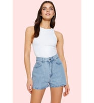 Kadın Yüksek Bel Geniş Paça Denim Şort Pamuklu Yaz Aylarının Vazgeçilmezi Günlük Kombinler (Mavi)