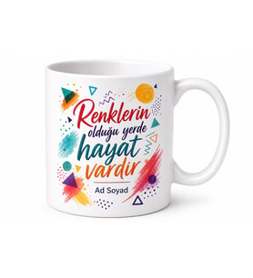 Renkli Tasarım Seven İçin Mesajlı Hediyelik Baskılı Kupa Bardak Karışık Desenli Hediye