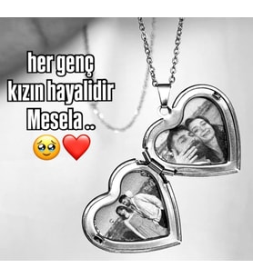 Resimli Kalpli Kapaklı Çelik Kolye - Hiç Çıkarma Kolyesi