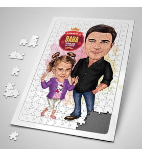 Babasını Çok Seven Kız Çocuk Karikatürlü Puzzle