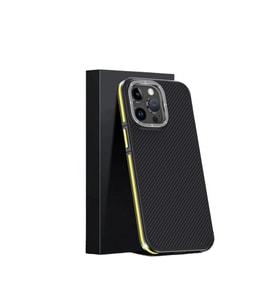 Joko  İphone 15 Pro Max Kılıf Aramid 600d Kevlar Karbon Fiber Magsafe Kapak - Sarı