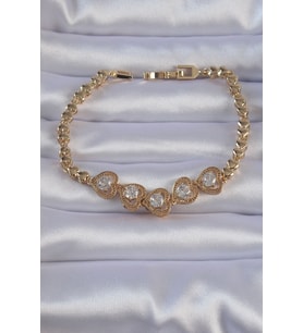 Pirinç Gold Renk İçi Zirkon Taşlı Kalp Figürlü Bileklik 5886 - HEP-8056-4530
