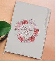 BK Gift Kişiye Özel Çiçek Tasarımlı Beyaz Termo Deri Not Defteri 15x21cm-2